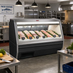 Thumbnail image #2 for Howard-McCray R-CFS35-12-BE-LED 143-Inch Remote Double Duty Fish and Poultry Service Case, Black Exterior, White Interior, Straight Glass, LED