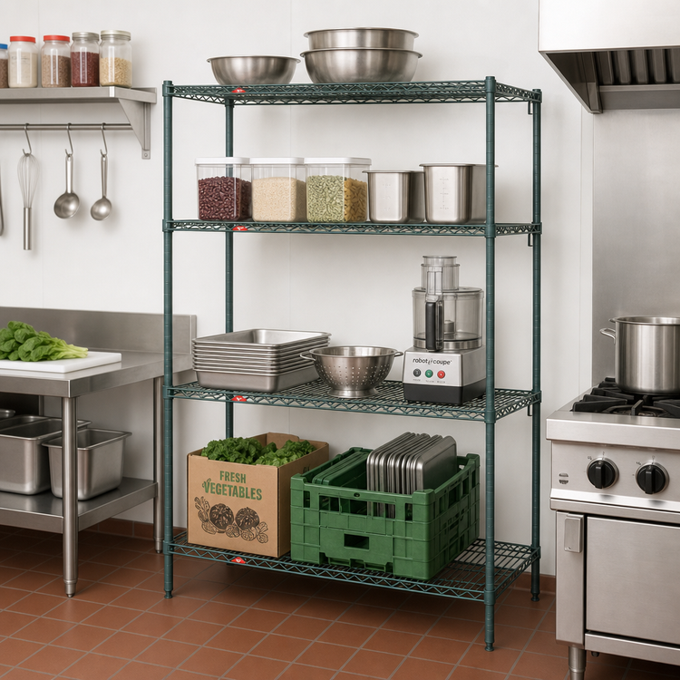 Product image #3 for Metro Super Erecta Super Adjustable Stationary Starter Wire Shelving Unit, 48"W x 21"D x 63"H, 4 Shelves, Metroseal 3 Green Epoxy