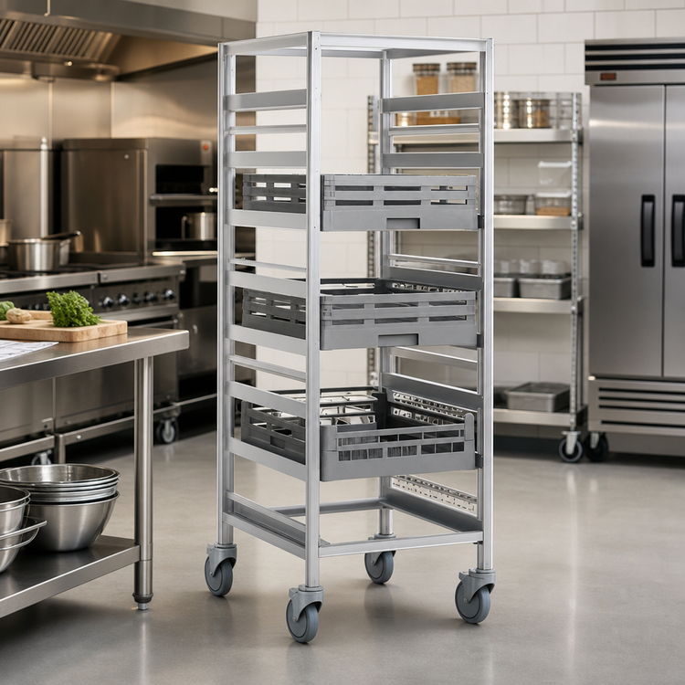 Product image #2 for Panco Mobile Full-Height Utility Rack for 20 x 20 Racks, 6-Slide, Open Sides, Aluminum Frame