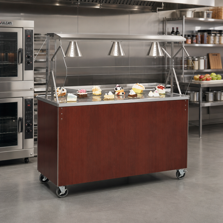 Product image #2 for Vollrath 2-Series Affordable Portable 46-Inch Cafeteria Utility Station with Open Storage Base and Breath Guard, Cherry Woodgrain
