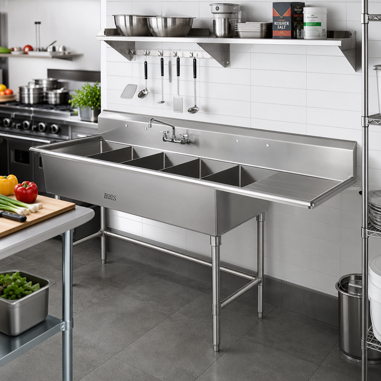 Product image #2 for John Boos Pro-Bowl 4-Compartment Stainless Steel Sink with 24-Inch Right Drainboard, 16 x 20 x 12 Inch Bowls