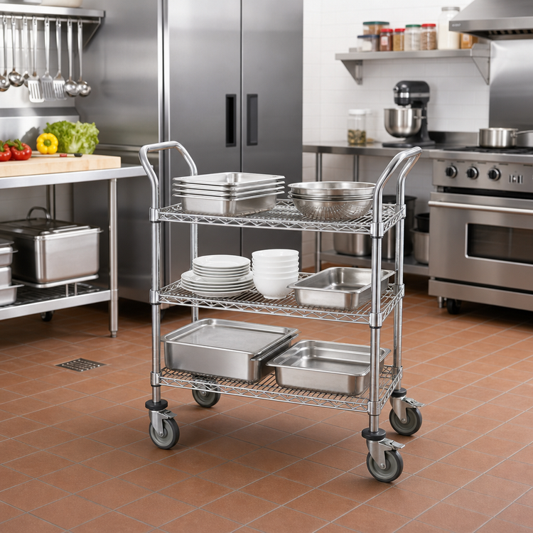 Product image #2 for Advance Tabco Special Value Series 3-Shelf Wire Utility Bus Cart, 42 x 24 x 38 Inches, Chrome Plated
