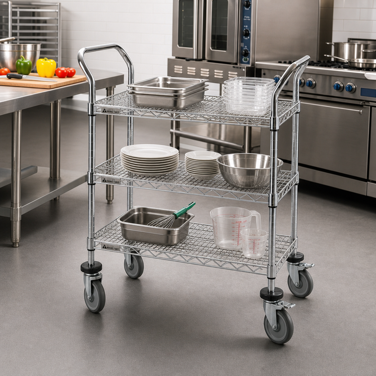 Product image #2 for Advance Tabco Special Value Series 3-Shelf Wire Utility Bus Cart, 42 x 24 x 38 Inches, Chrome Plated
