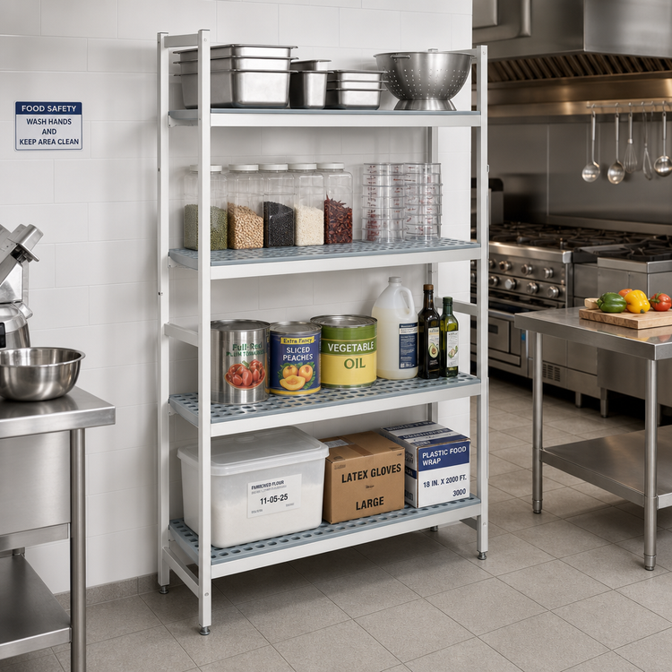 Product image #2 for Fermostock 4-Tier Perforated Stationary Starter Polymer Shelving Unit, 42 x 18 x 71 Inches