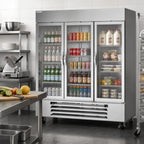 Thumbnail image #2 for Beverage Air Horizon Series HBRF72HC-1-C-G Dual-Temperature Three-Section Glass Door Reach-In Refrigerator/Freezer, Stainless Steel