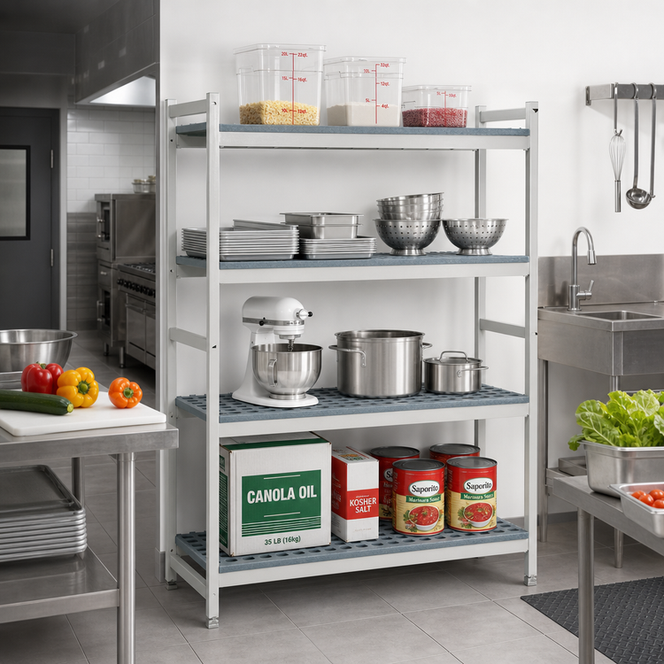 Product image #2 for Fermostock 4-Tier Stationary Starter Shelving Unit with Removable Polymer Inserts, 38 W x 22 D x 71 H, Gray
