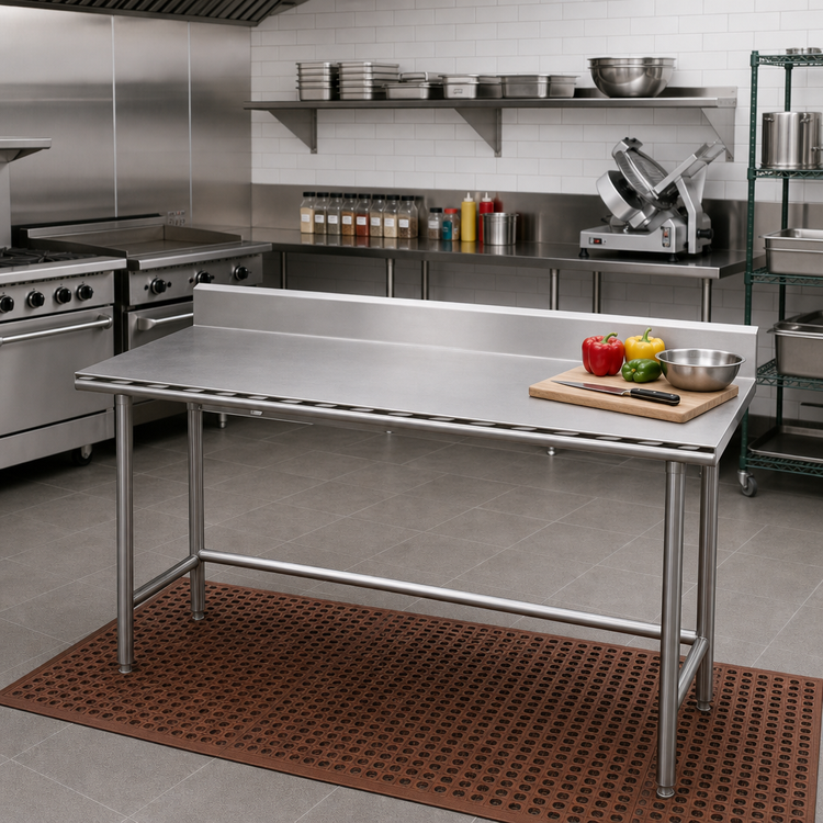 Product image #2 for Advance Tabco TKMS-249 108-Inch x 24-Inch 16-Gauge 304 Stainless Steel Work Table with 5-Inch Backsplash