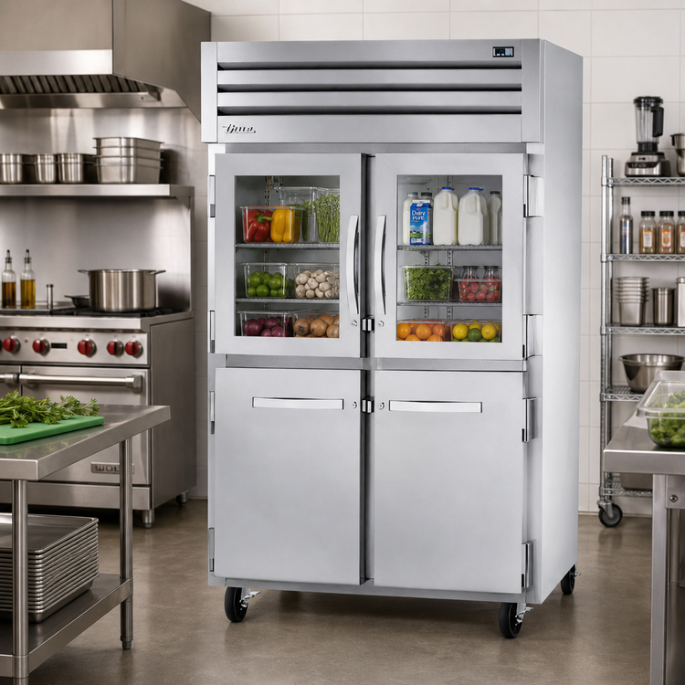 Product image #2 for True SPEC SERIES 2-Section Reach-In Combination Half-Swing Door Refrigerator with 2 Glass Half Doors and 2 Stainless Steel Half Doors