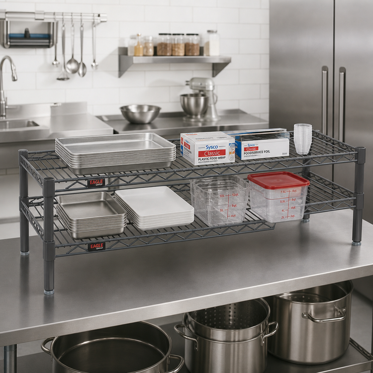 Product image #2 for Eagle Group QuadTruss Front Case Merchandise 2-Tier Wire Shelving Unit, 48 x 14 x 14 Inches, Pewter Gray Epoxy Finish
