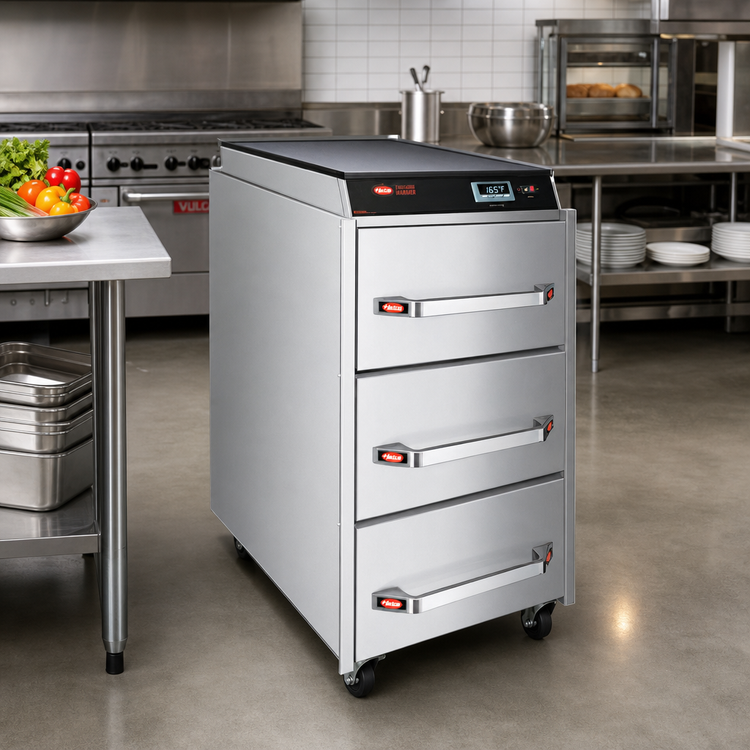 Product image #2 for Hatco Narrow Three-Drawer Freestanding Drawer Warmer with Programmable Digital Controller