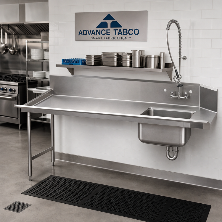 Product image #2 for Advance Tabco Straight-Soil Left-Hand Dishtable with Pre-Rinse Sink, 143-Inch, 16-Gauge 304 Stainless Steel