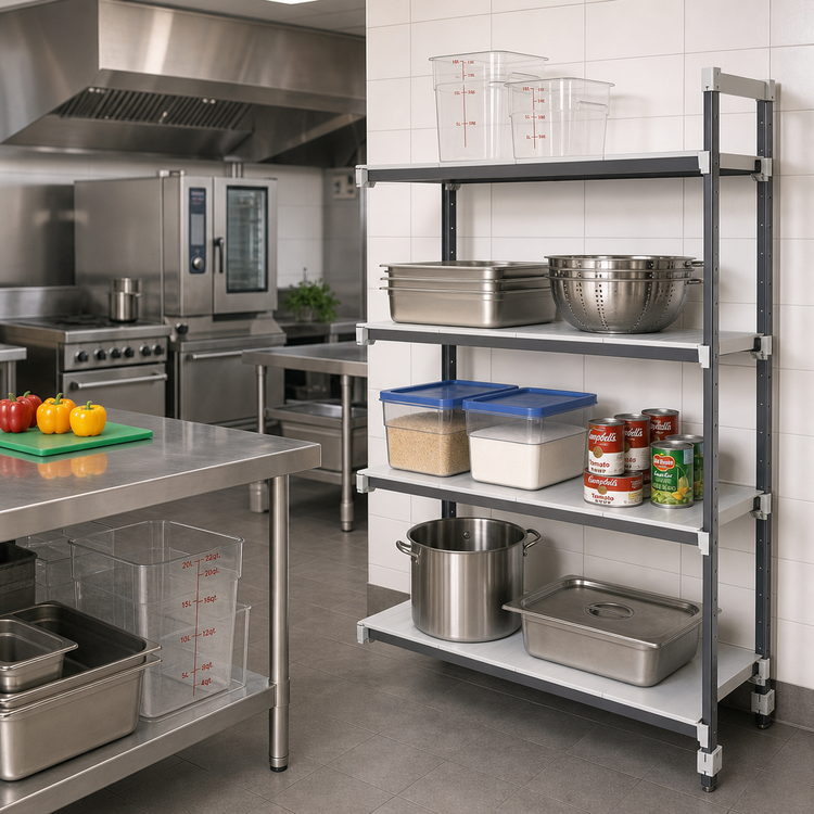 Product image #2 for Cambro Camshelving Elements XTRA 4-Shelf Solid Stationary Add-On Polymer Shelving Unit, 21 x 42 x 72 Inches, Speckled Gray