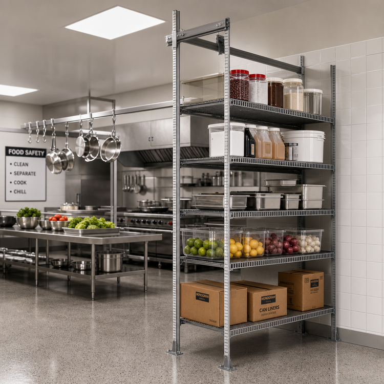 Product image #2 for Quantum 18-Inch Stationary End Kit for Overhead Track Shelving, Gray Epoxy Antimicrobial Finish