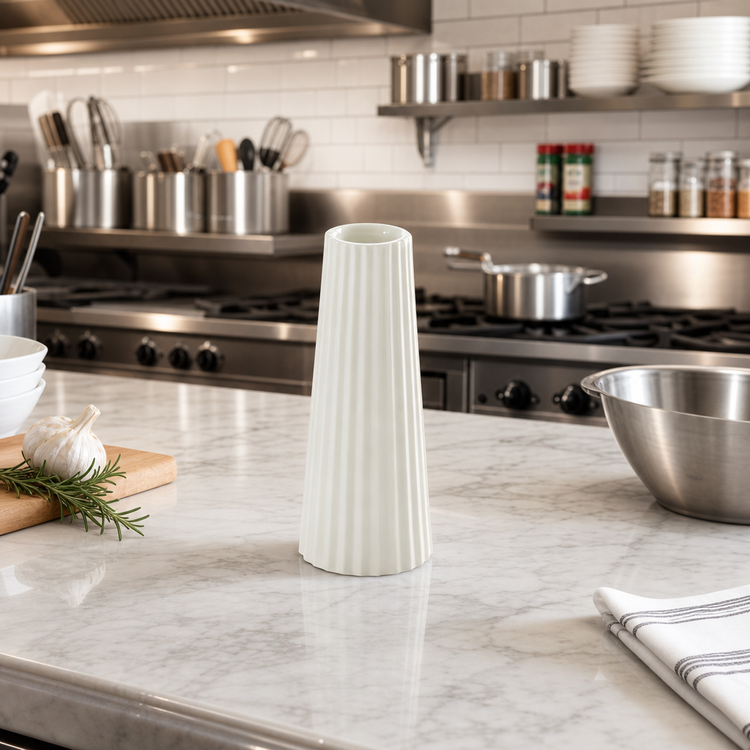 Product image #3 for 4-Inch White Fluted Ceramic Crimped Tower Bud Vase