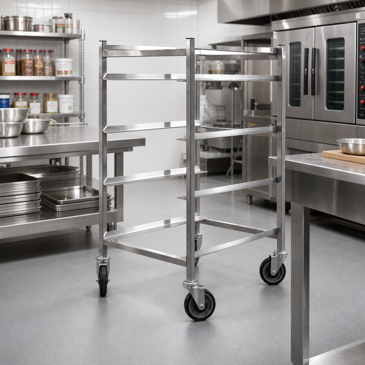 Product image #2 for Stainless Steel Universal Full-Size Mobile Pan Rack, 5 Slides, 9-Inch Spacing