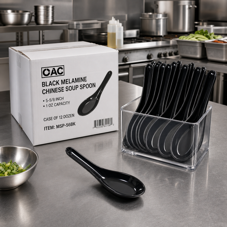 Product image #2 for Black Melamine Chinese Soup Spoon, 5-5/8 Inch, 1 oz Capacity, Case of 12 Dozen