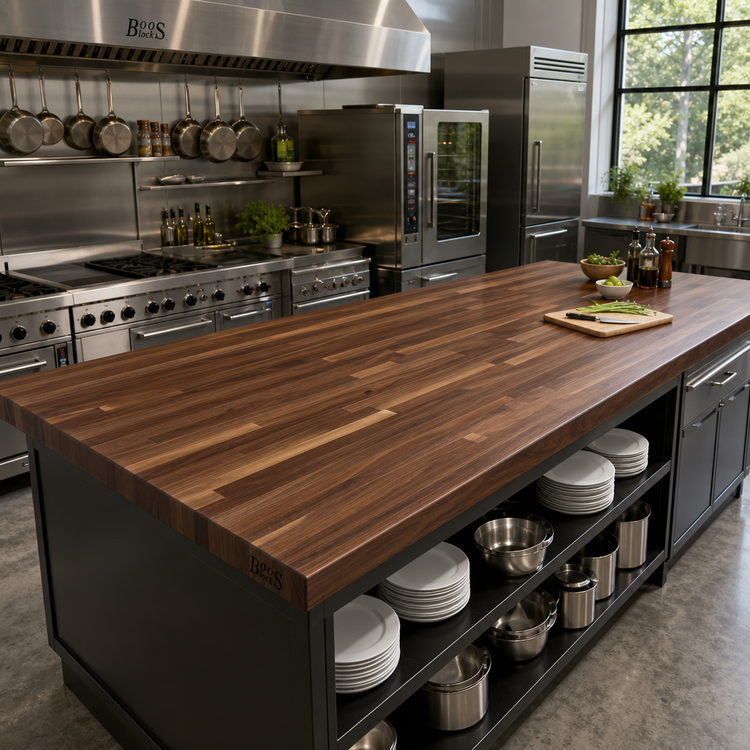 Product image #2 for John Boos Boos Block American Black Walnut Blended Edge Grain Kitchen Countertop, 120" x 42" x 1-1/2", Varnique Finish