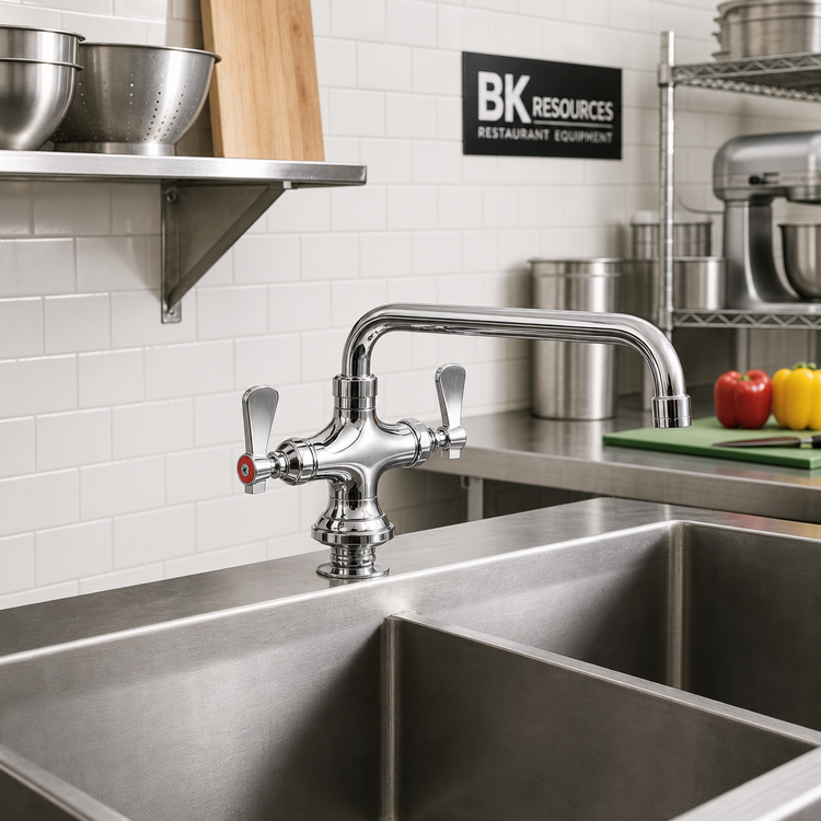 Product image #2 for BK Resources OptiFlow Heavy Duty Deck Mount Dual Valve Pantry Faucet with 10-Inch Swing Spout