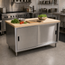 Thumbnail image #2 for BK Resources 60-Inch x 30-Inch Hard Maple Wood Top Chef Table with Stainless Steel Cabinet Base and Sliding Doors