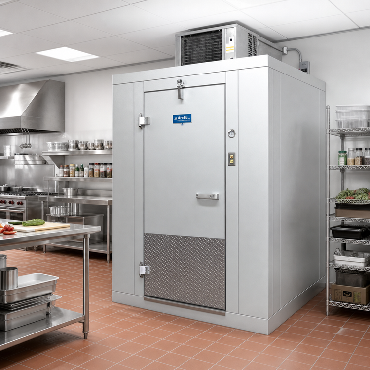 Product image #2 for Arctic Industries Indoor Floorless Walk-In Cooler with Remote Pre-Assembled Refrigeration, 9' 10" W x 11' 9" L x 7' 4" H