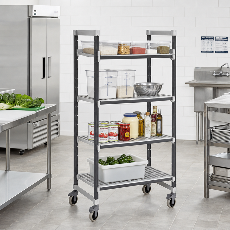 Product image #2 for Cambro Camshelving Elements XTRA 4-Shelf Vented Mobile Starter Unit, 18 x 60 x 78-1/4 in., Speckled Gray