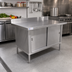 Thumbnail image #2 for Omcan 48 Inch x 30 Inch Enclosed Work Table with Sliding Doors, 18-Gauge Stainless Steel Top, and 4 Inch Backsplash