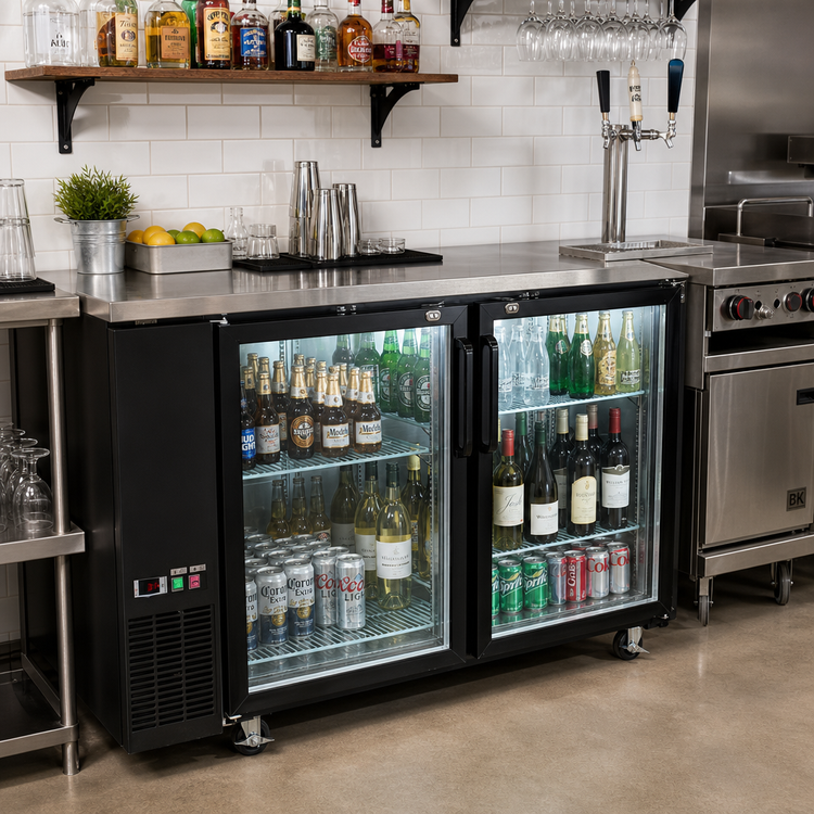 Product image #2 for BK Resources 60-Inch Two-Door Glass Back Bar Refrigerator with LED Lighting