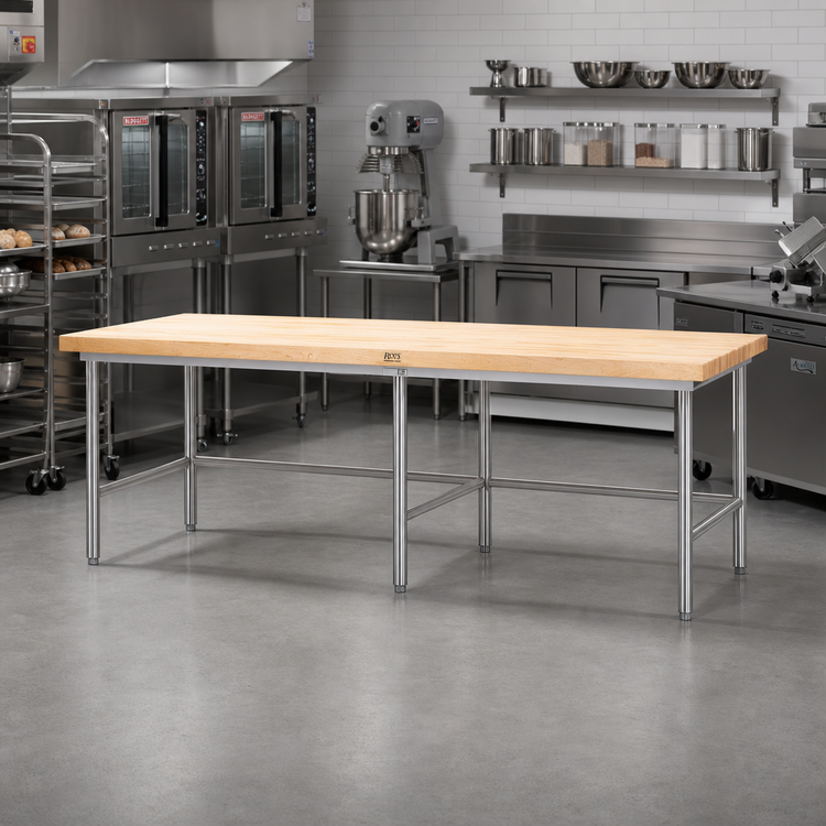 Product image #2 for John Boos Baker's Table Frame for 84 x 30 Inch Top, Stainless Steel Legs, Without Bin Stops