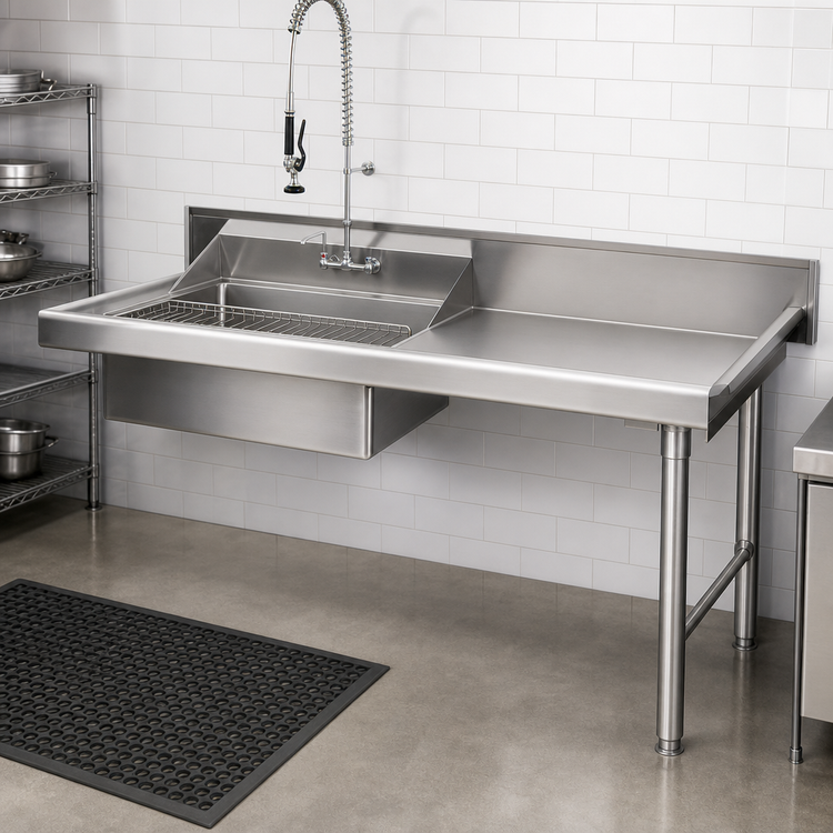 Product image #2 for Spec-Master Straight Soiled Dishtable with Pre-Rinse Sink, 96 Inch x 30 Inch, Right-to-Left, 14-Gauge Stainless Steel Top