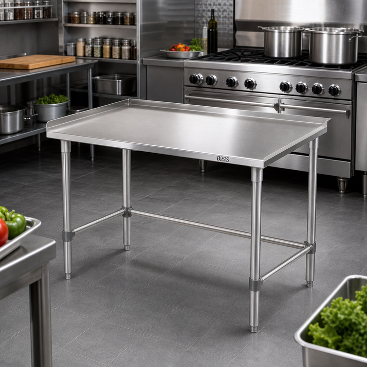 Product image #2 for John Boos 60 x 24 x 24 Inch 16-Gauge Stainless Steel Equipment Stand with Turned-Up Back and Sides