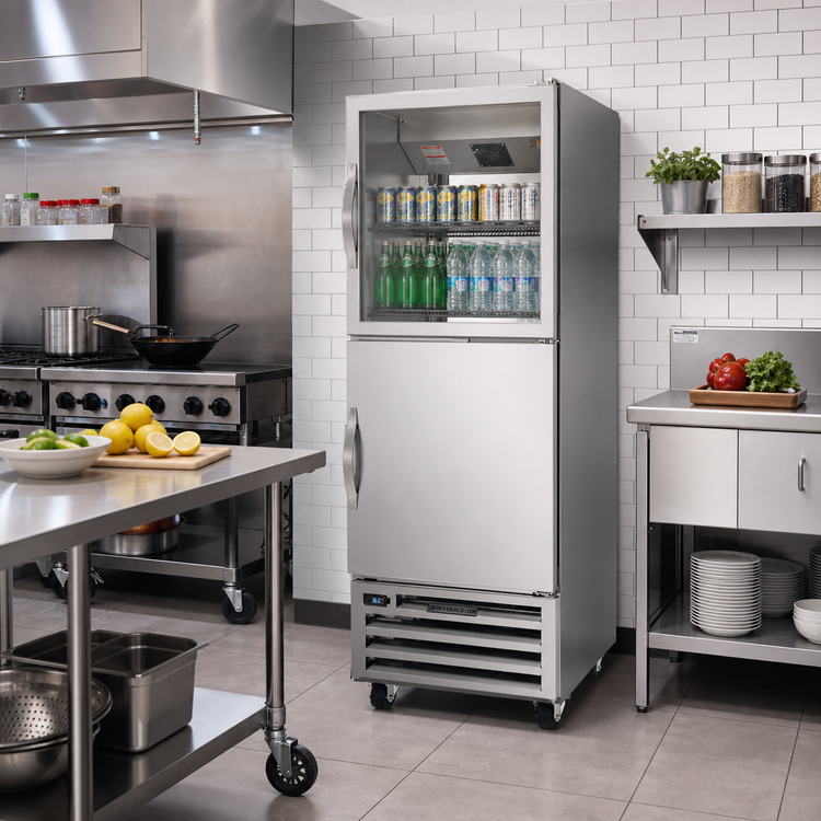 Product image #2 for Beverage-Air RID18HC-HGS One-Section Pass-Thru Refrigerator with Half-Solid Half-Glass Doors, Bottom-Mount, 18.38 Cu. Ft.