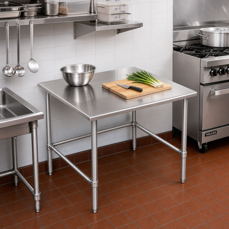 Product image #2 for 30-Inch x 24-Inch Stainless Steel Corner Work Table with Galvanized Legs