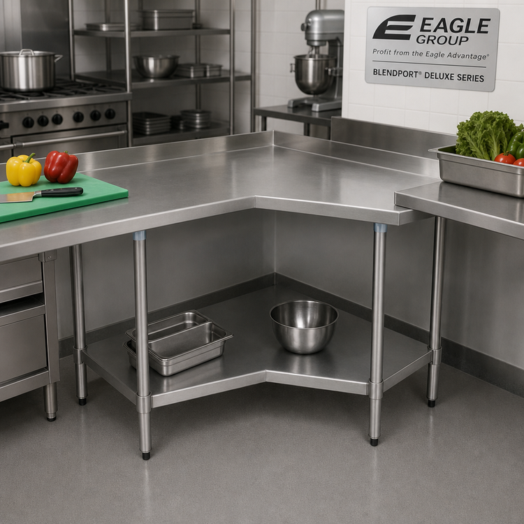 Product image #2 for Eagle Group BlendPort® Deluxe Series 30" x 30" Corner Stainless Steel Work Table with Adjustable Undershelf