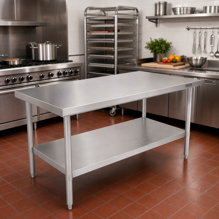 Product image #2 for John Boos Stallion Budget 72" x 30" Stainless Steel Top Work Table with Adjustable Undershelf