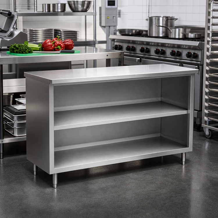 Product image #2 for Spec-Master Open Front Plate Cabinet with 14-Gauge 304 Stainless Steel Top, 48 x 18 Inches
