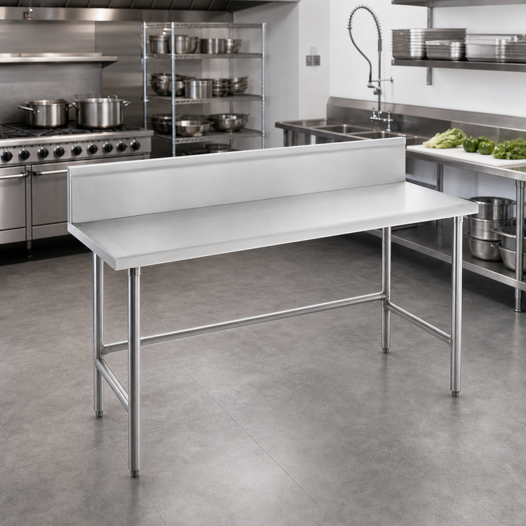 Product image #2 for Advance Tabco 72-Inch x 36-Inch 304 Stainless Steel Work Table with 10-Inch Backsplash and Open Base