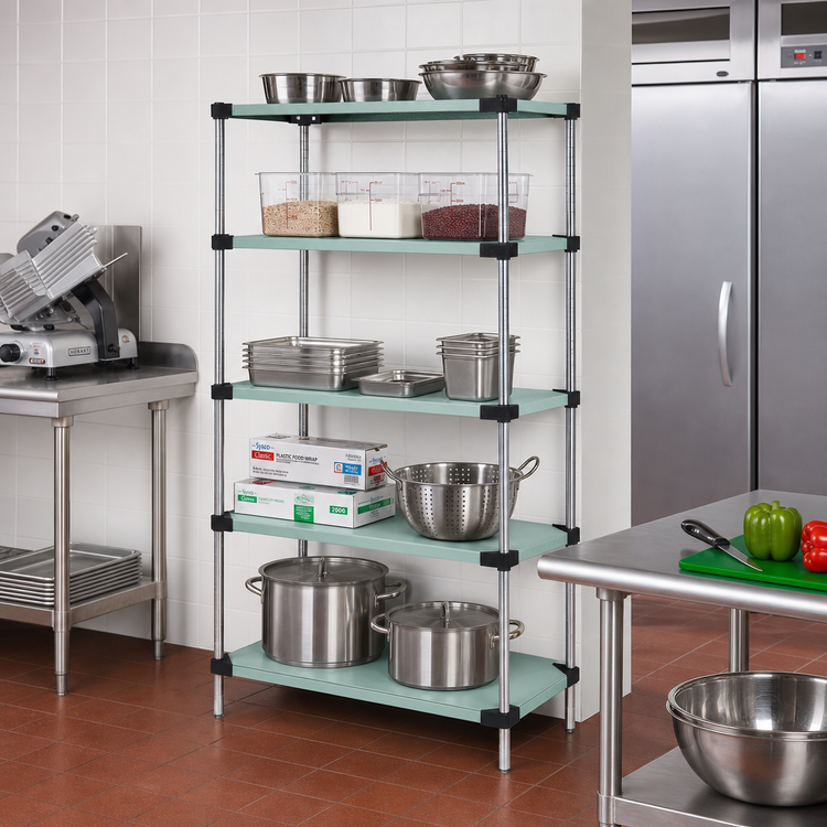 Product image #2 for Quantum 5-Shelf Solid Stainless Steel Shelving Starter Kit, 24" x 21" x 86", Stationary Unit
