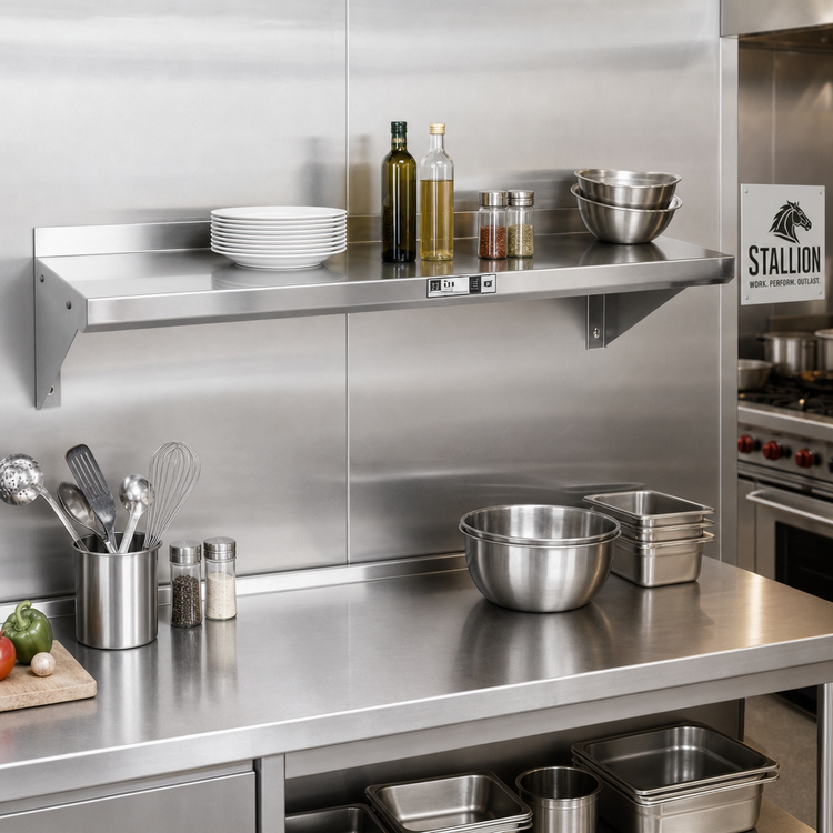 Product image #2 for Stallion 60 Inch x 18 Inch Wall-Mounted Stainless Steel Shelf, 14 Gauge
