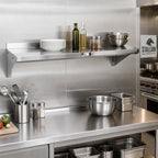 Thumbnail image #2 for John Boos Stallion BHS1860-14/304 Wall-Mounted Stainless Steel Shelf, 60 x 18 Inch, 14 Gauge, 300 Series, Satin Finish
