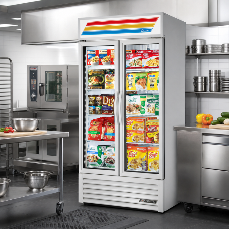 Product image #2 for 2-Section Glass Door Freezer Merchandiser, Self-Contained Bottom Mount, Hinged Doors