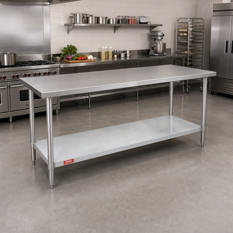 Product image #2 for Duke Manufacturing 144-Inch x 24-Inch Stainless Steel Work Table with Open Base and Galvanized Undershelf