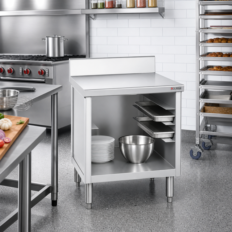 Product image #2 for La Rosa L-90107 24 Inch Stainless Steel Utility Stand Bus Cart with Undershelf and Rack Glides
