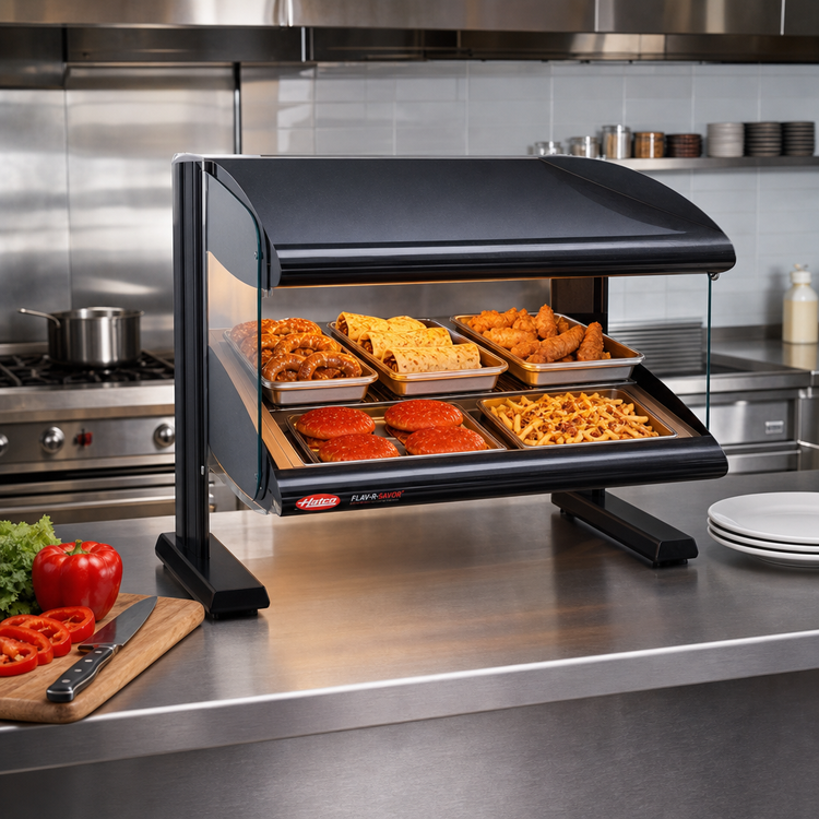 Product image #2 for Hatco Spot On Slant Countertop Heated Zone Merchandiser Warmer, Single Shelf, 4 Zones