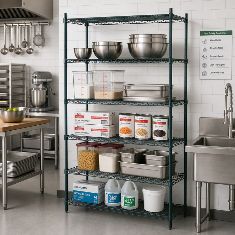 Product image #3 for Metro Super Erecta Stationary Starter Wire Shelving Unit, 36W x 21D x 74H, 5 Shelves, Metroseal 3 Green Epoxy-Coated