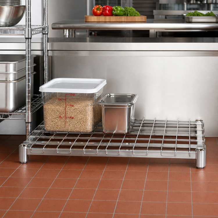 Product image #2 for Metro Super Erecta Stainless Steel Dunnage Shelf with Lift-Off Wire Deck, 36 x 18 Inches, 1600 lb Capacity