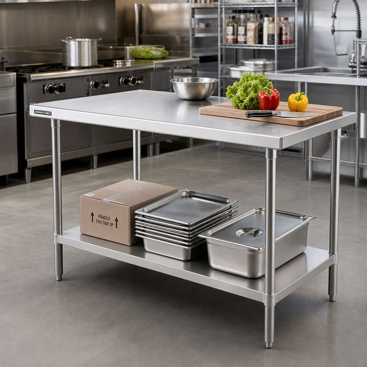 Product image #2 for Advance Tabco Flat Top Stainless Steel Work Table with Adjustable Undershelf, 48 x 30 Inches