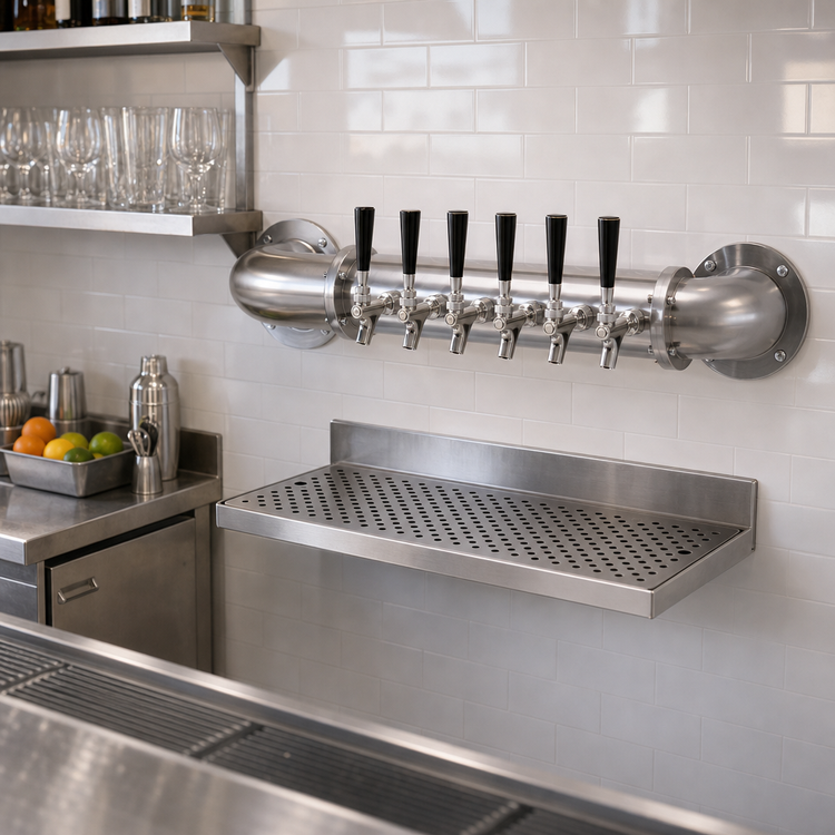 Product image #2 for Glastender Pipe Wall Draft Dispensing Tower, Wall Mounted, 6 Faucets, Air-Cooled, Stainless Steel