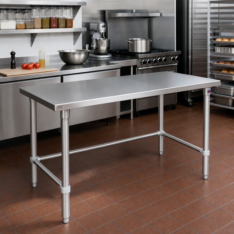 Product image #2 for John Boos Stallion 60 Inch x 24 Inch 14-Gauge Stainless Steel Top Work Table with Safety Edge