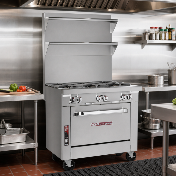 Product image #2 for Southbend Platinum 48-Inch Heavy Duty Gas Sectional Range with Cabinet Base, 8 Open Burners, and Step-Up Rear Burners