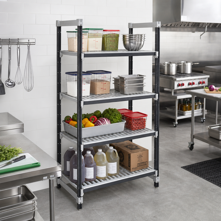 Product image #2 for Cambro Camshelving Elements XTRA 4-Tier Stationary Starter Unit, 24 x 36 x 72 Inches, Speckled Gray